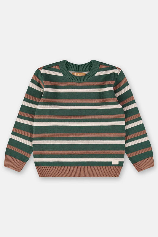Dark Green Striped Knitted Sweater