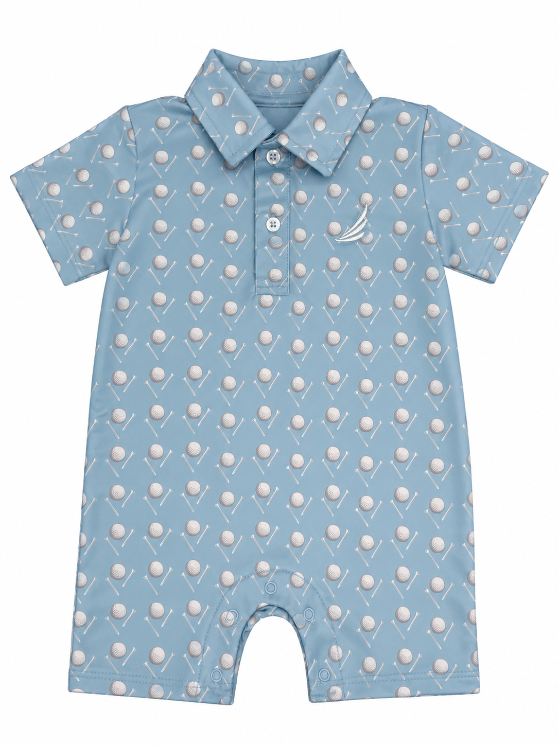 Light Blue Polo Romper with Golf Ball Tee