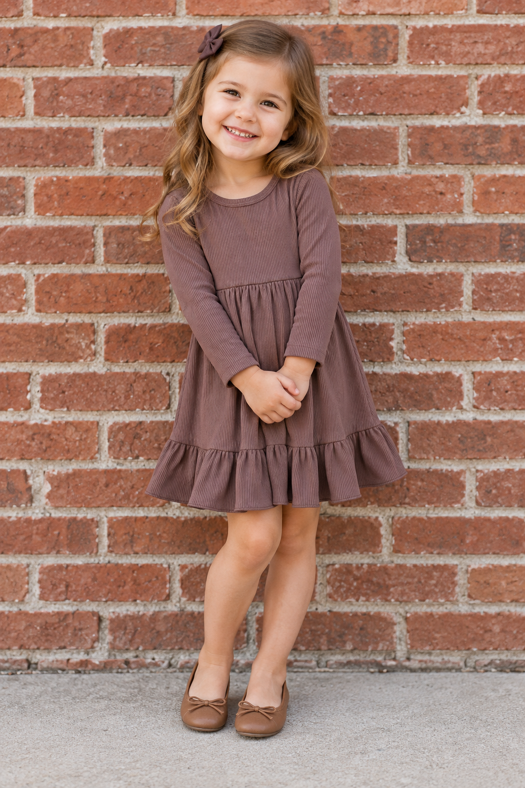Girls Plum Ribbed Ballet Dress