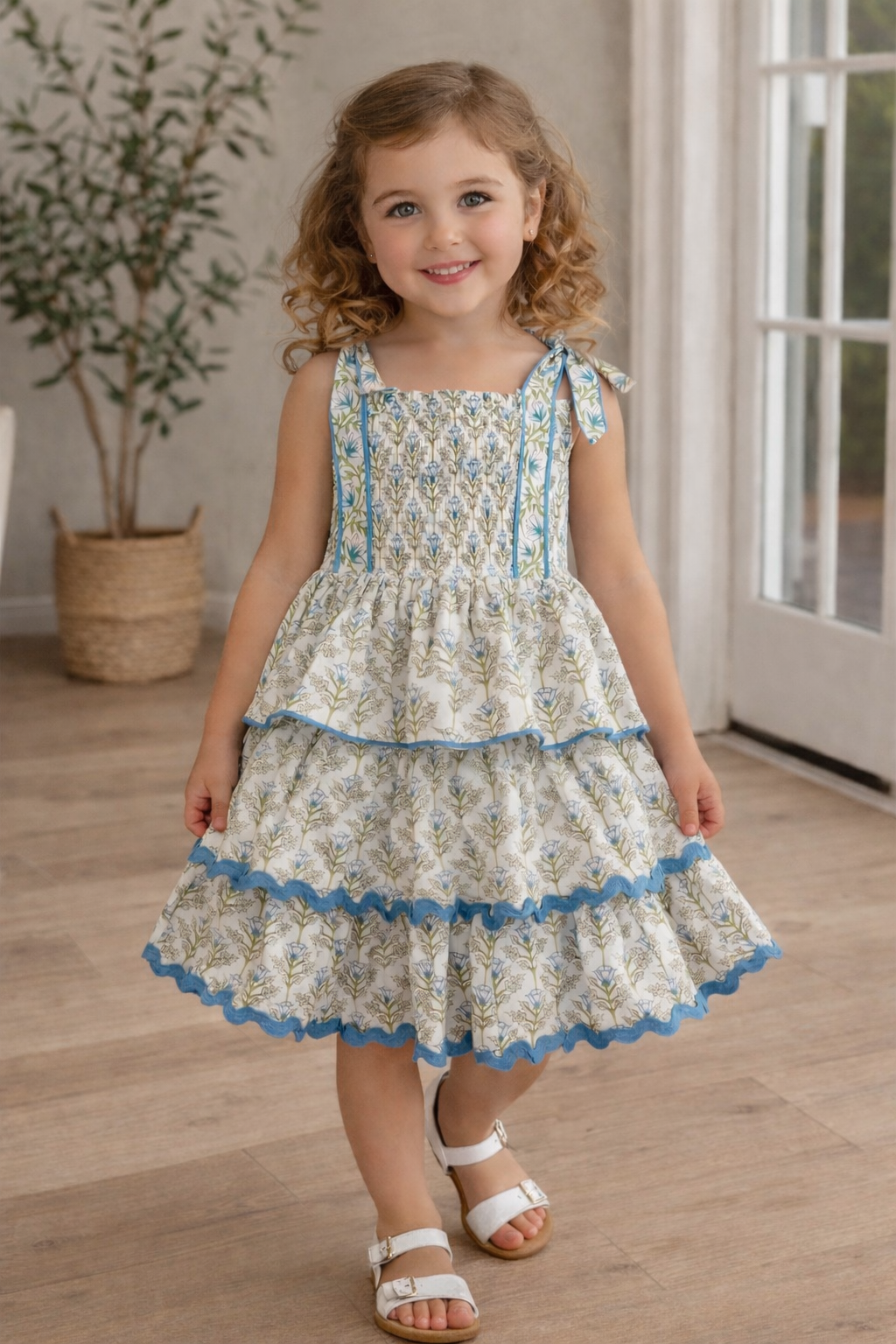 Tiered Slate Blue Green Dress