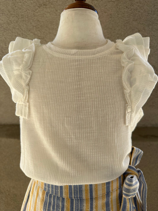 White Ruffle Sleeve Top