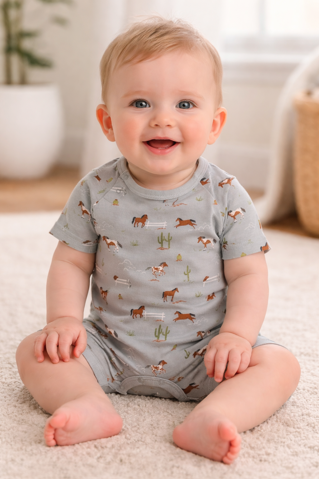 Allover Horse Print Modal Romper