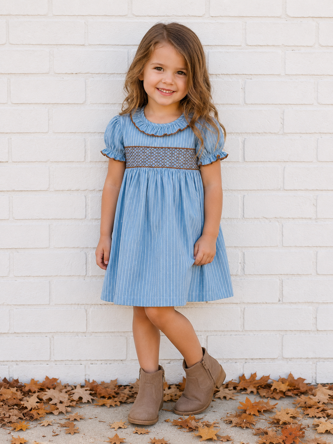 Blue Pinstripe Smocked Dress