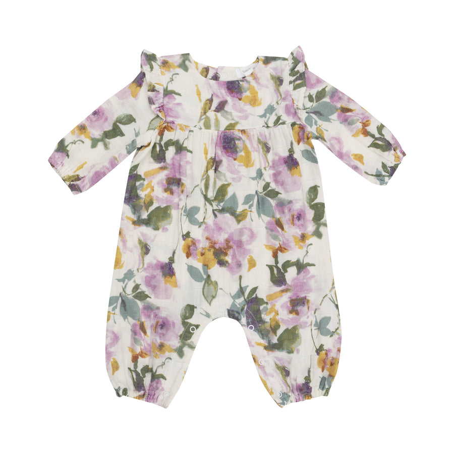 Watercolor Rose Ruffle Romper