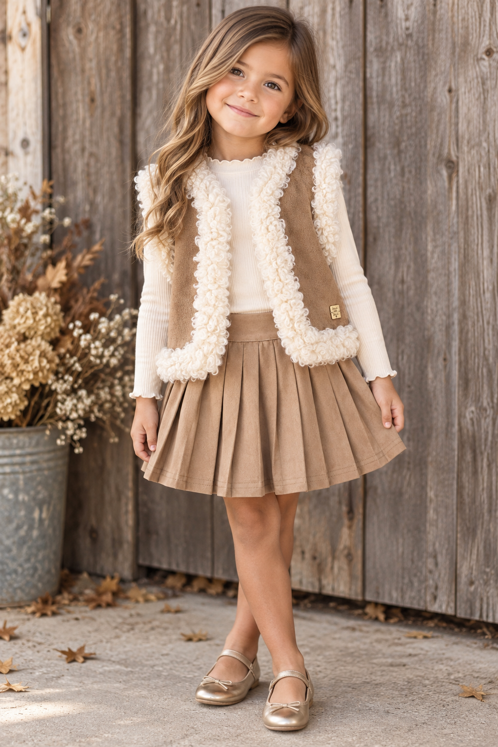 Pleated Brown Sued Skirt