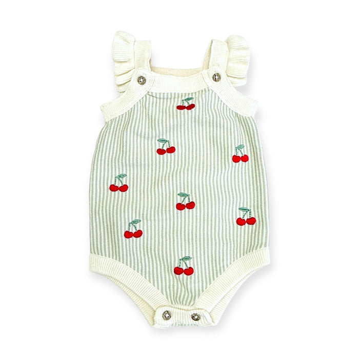 Cherry Stripe Embroidered Baby Romper