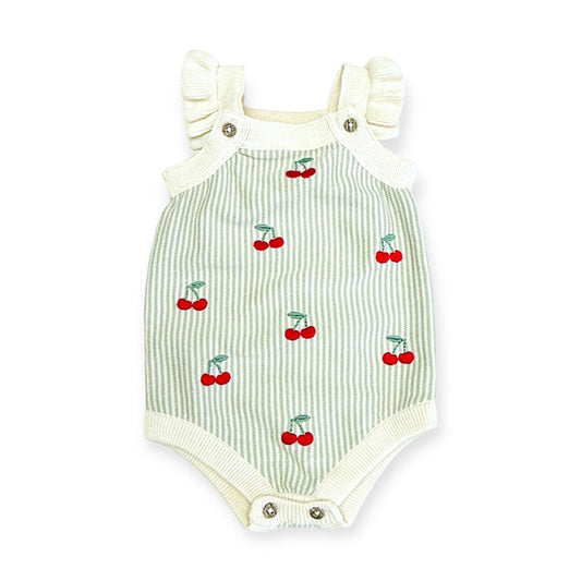 Cherry Stripe Embroidered Baby Romper