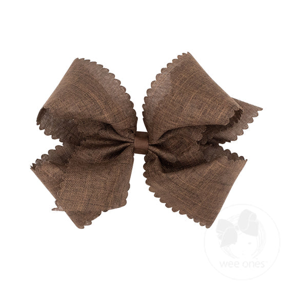 Brown King Linen Scalloped Hair Bow