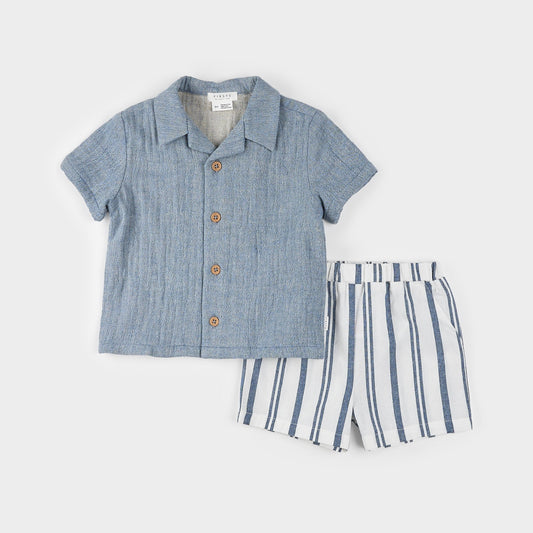 Chambray Shirt Striped Short Set