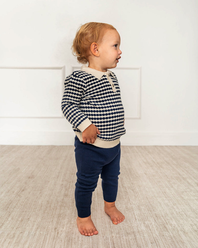 Leo Knit Navy Polo Pant Set