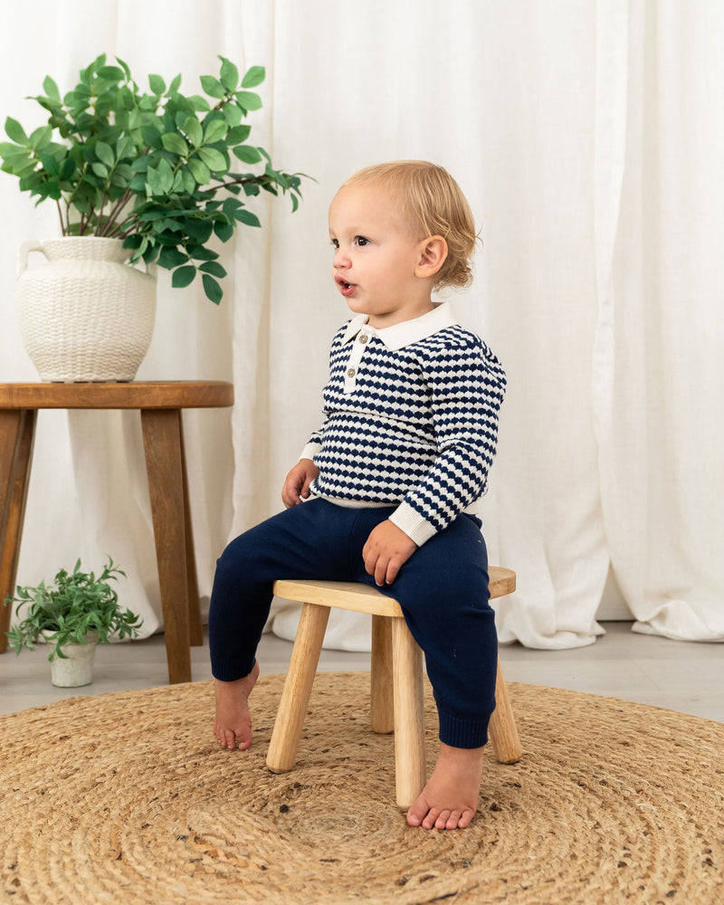 Leo Knit Navy Polo Pant Set