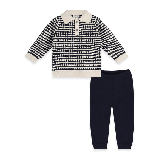 Leo Knit Navy Polo Pant Set
