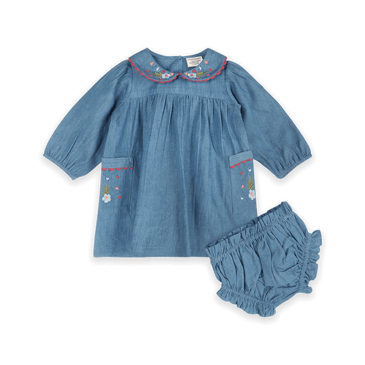 Liv Chambray Embroidered Dress with Bloomers