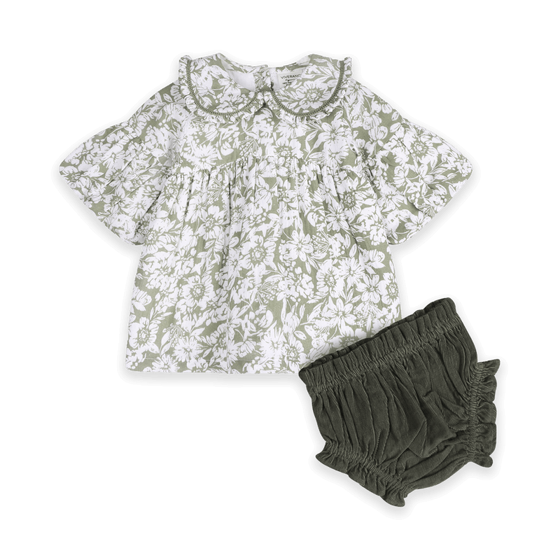 Lucille Floral Sage Dress with Bloomers