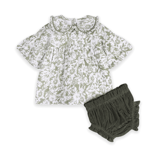 Lucille Floral Sage Dress with Bloomers
