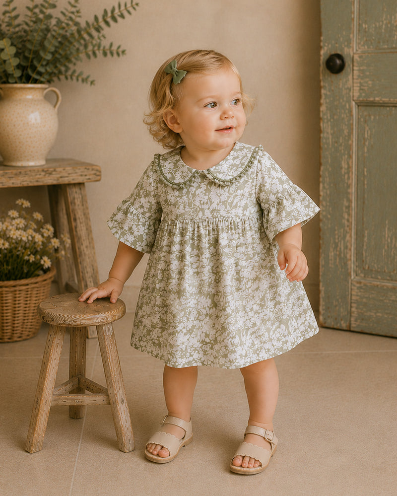 Lucille Floral Sage Dress with Bloomers