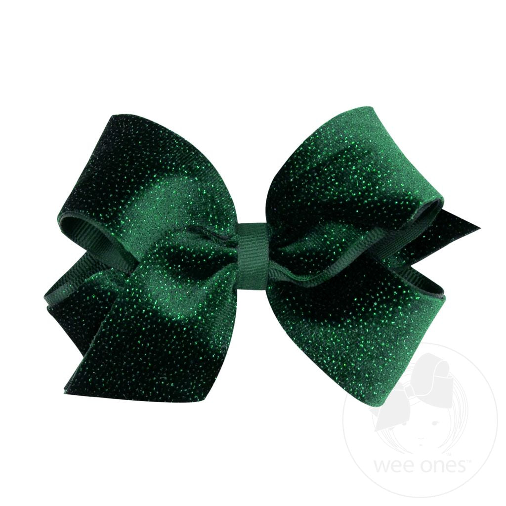 Forest Green Velvet Sparkle Hair Bow