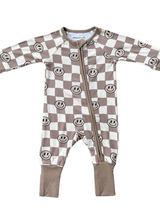 Zip Romper Smiley Check Portabella