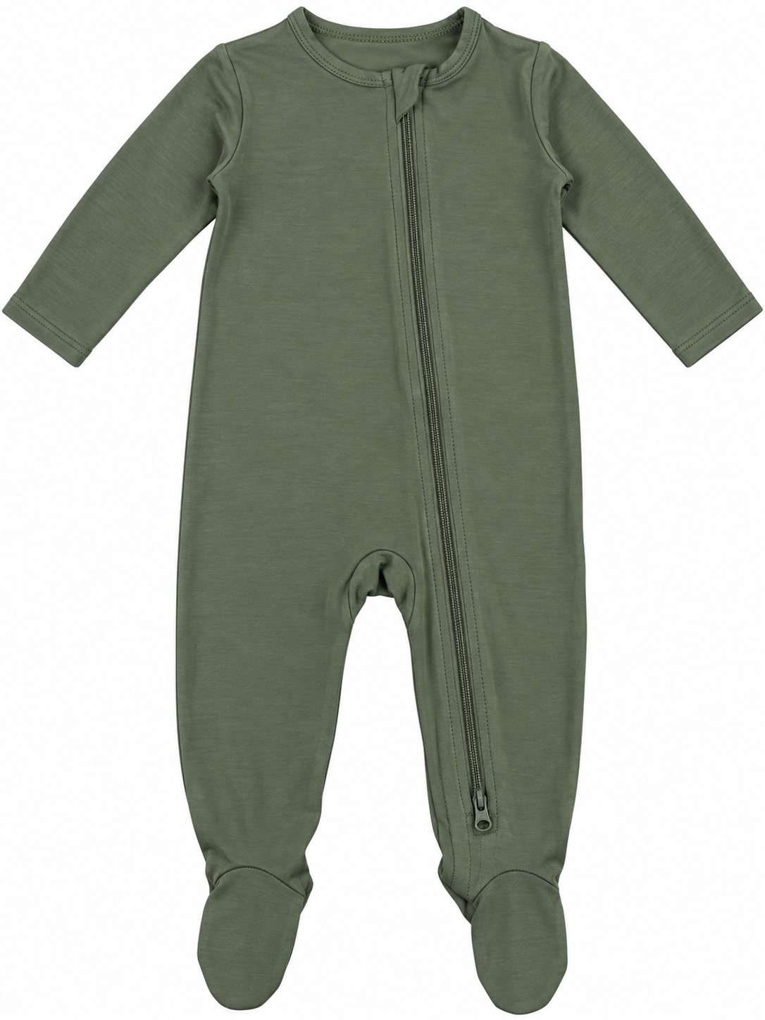 Olive Bamboo Zipper Footie