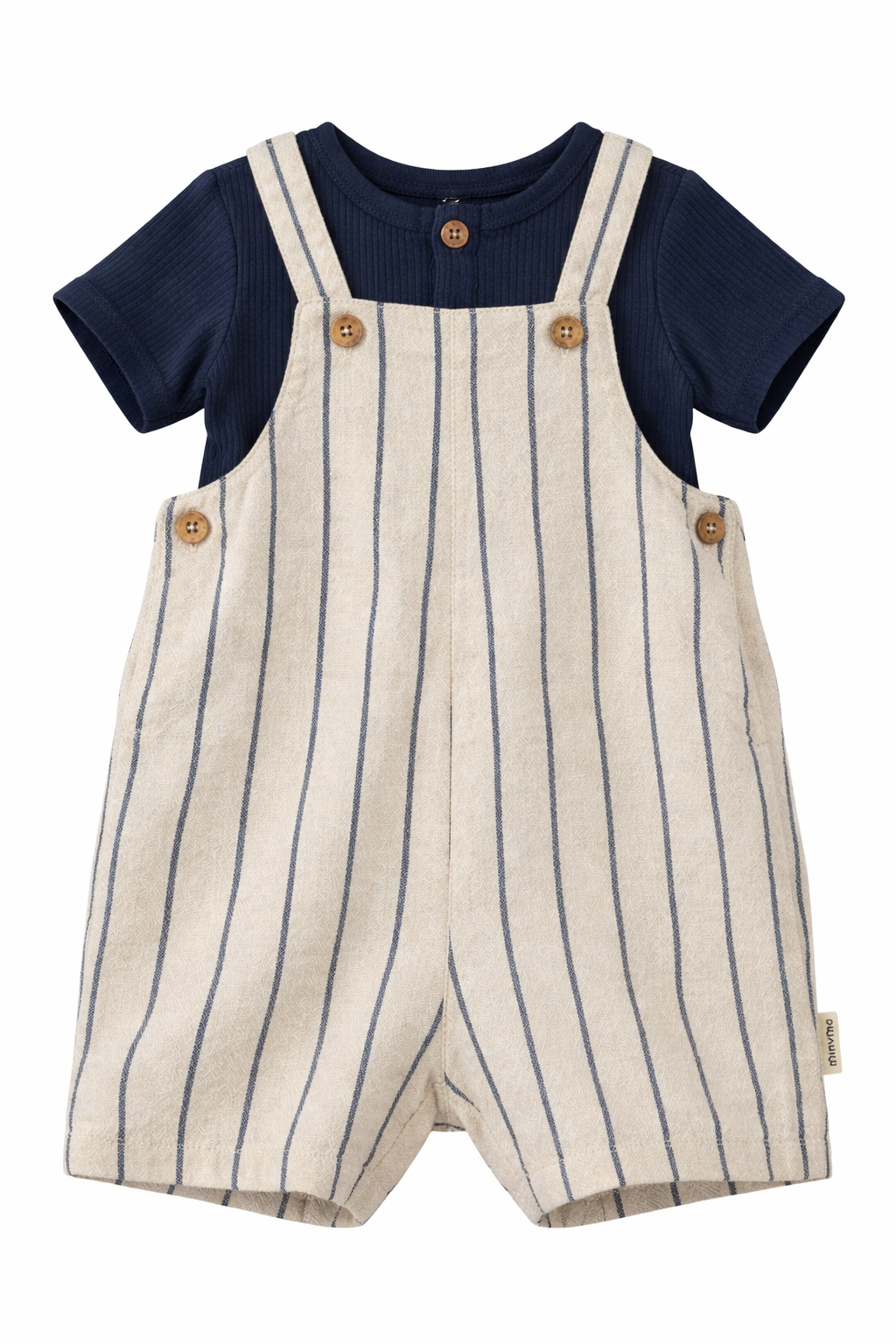 Navy Ribbed Onesie Striped Overall Set