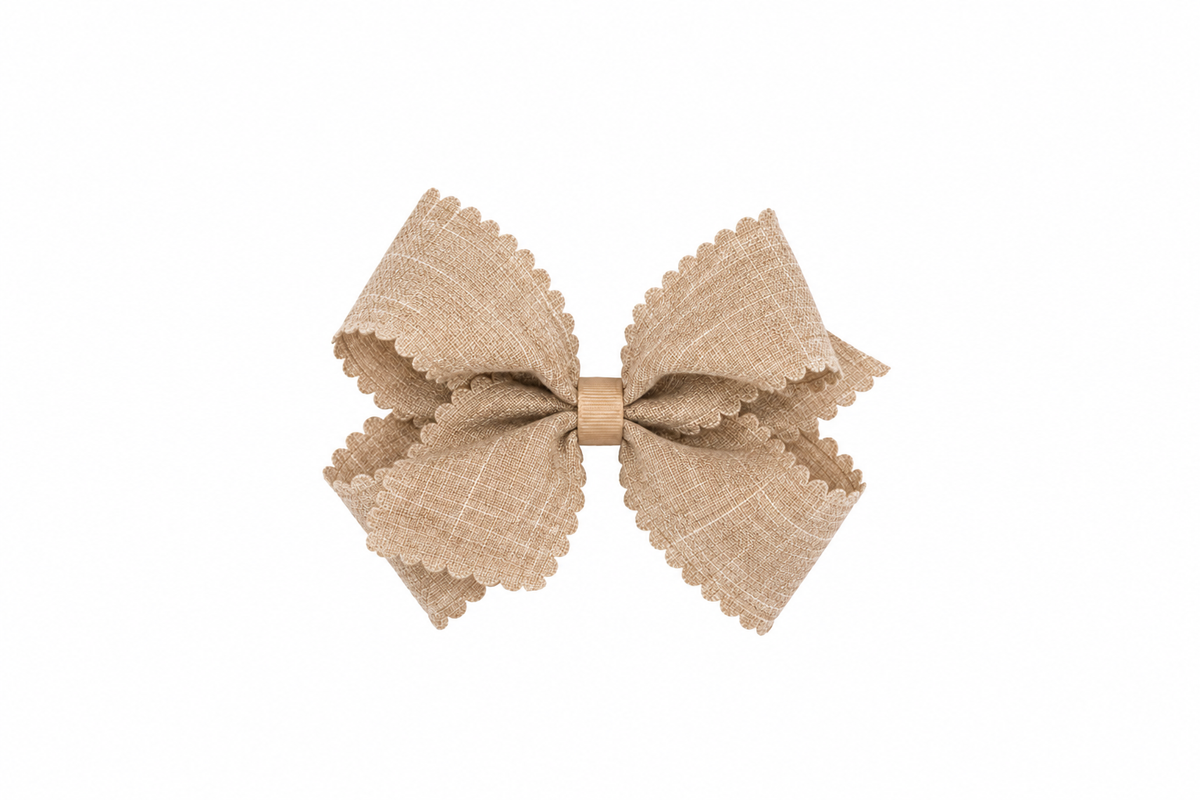 Natural King Linen Scalloped Hair Bow