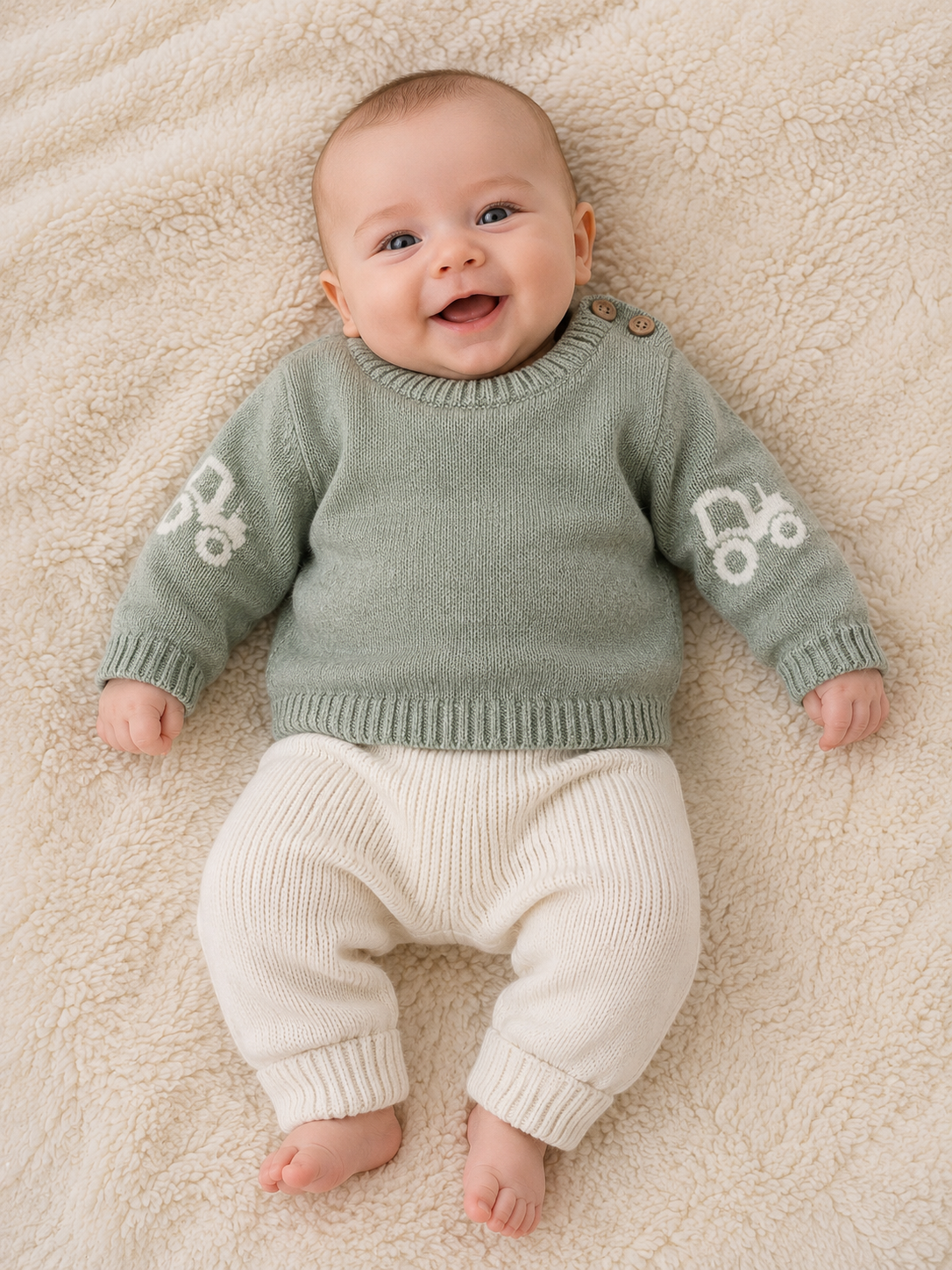Ivory/Sage Overall Set with Tractor Detail