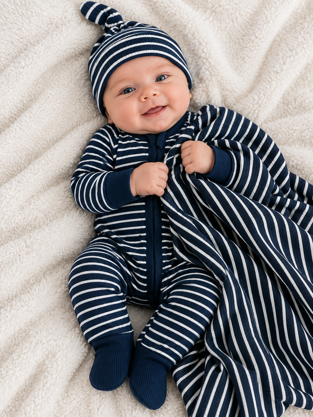 Navy Stripe Ribbed Bamboo Stretch Swaddle