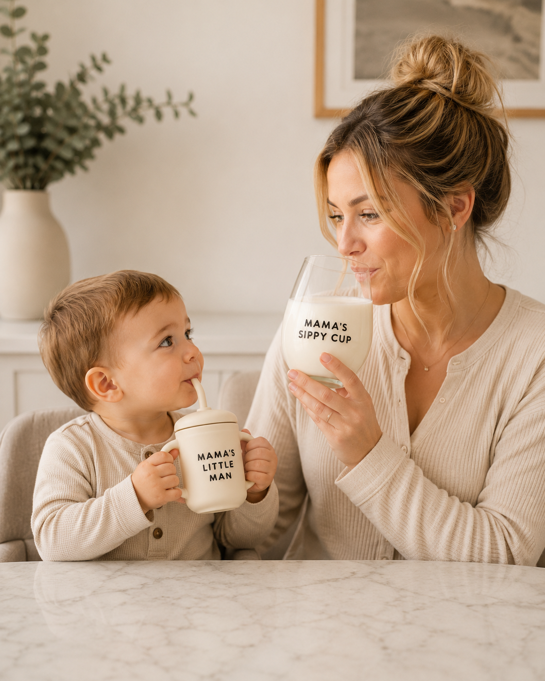 Glass Cup Set Mama and LIL Man