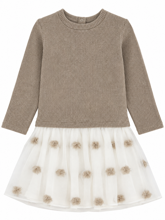 Waffle Knit Tulle Dots Dress