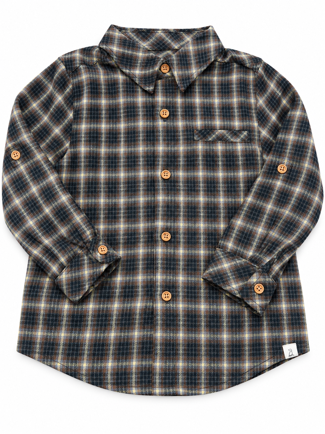 Washed Plaid Shirt Brown Black Beige