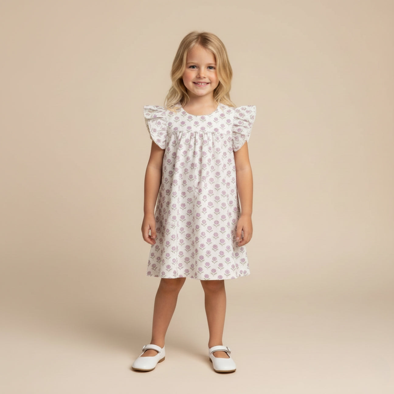 Organic Lavender Flutter Sleeve Dress