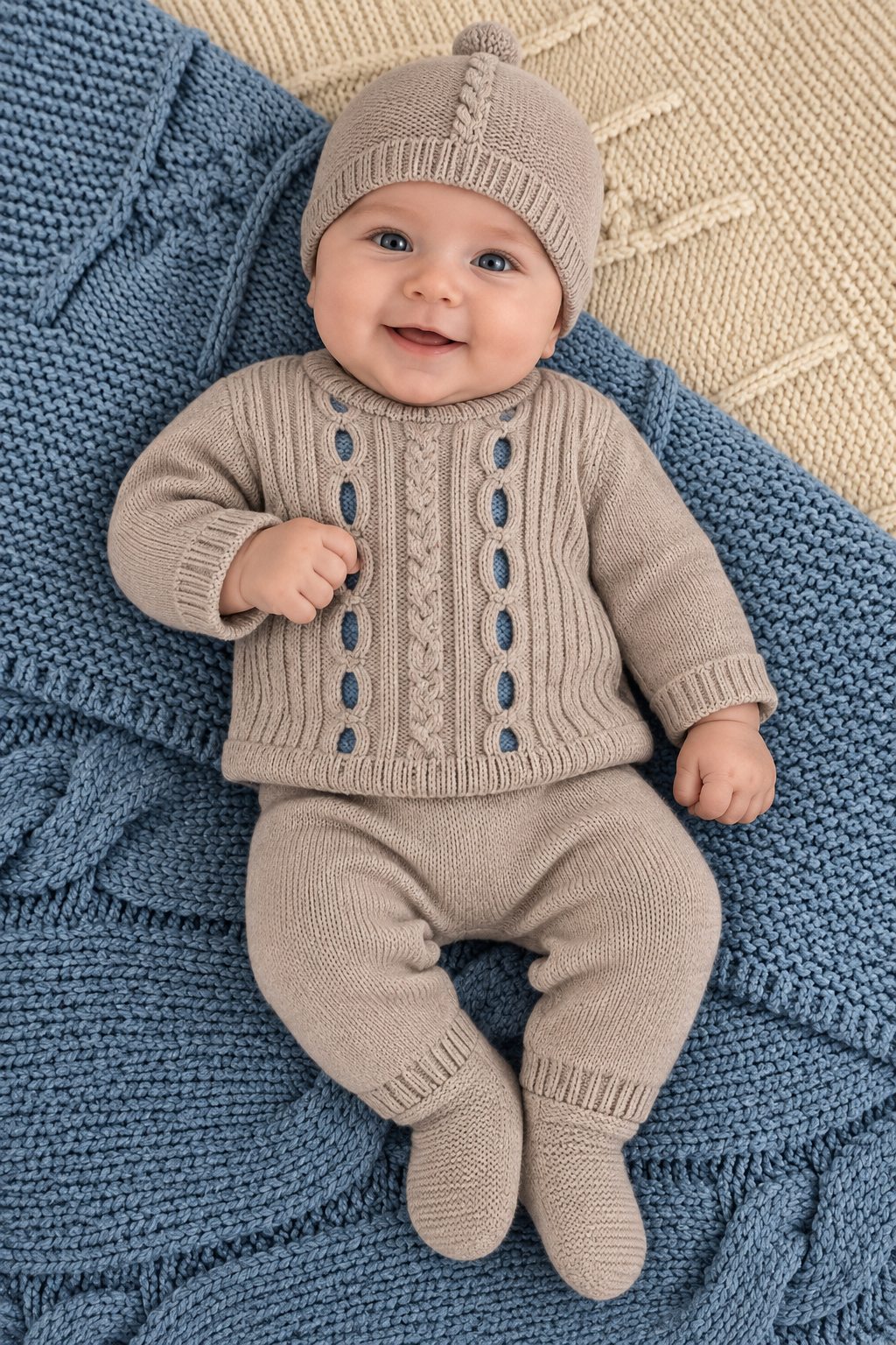 Moca and Blue Knit 3pc Set