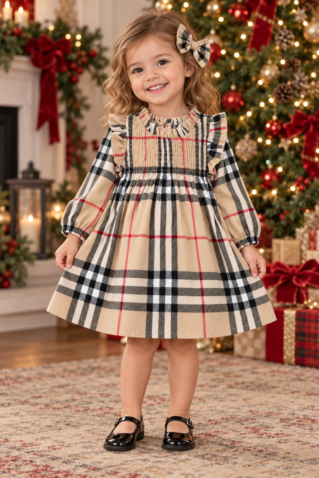 Mini Tartan Ruffle Shoulder Dress