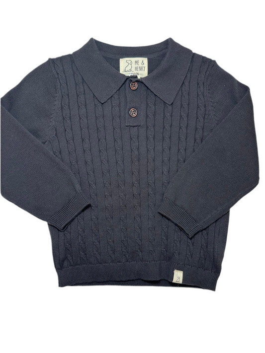 Dark Brown Cable Polo Sweater