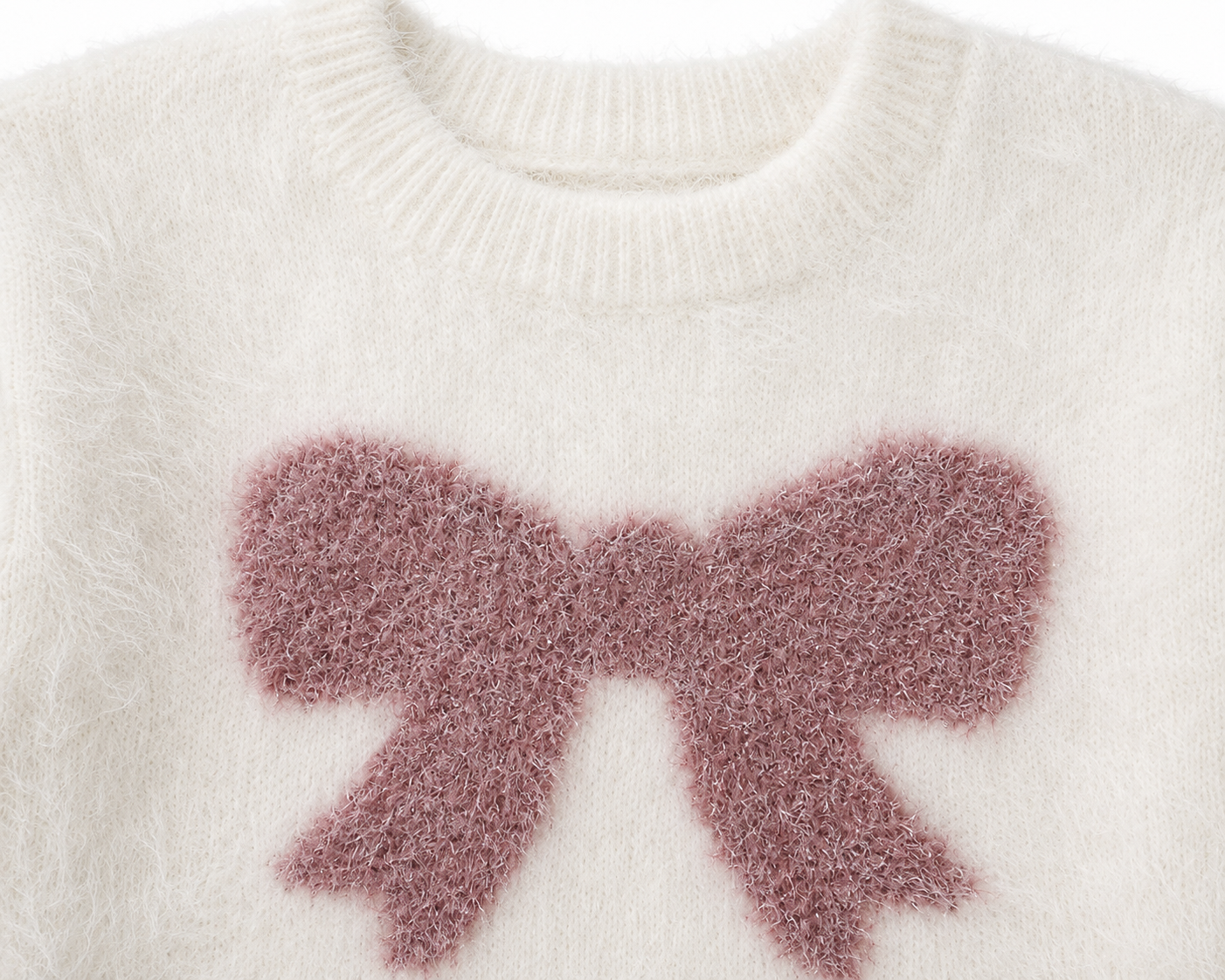 Gardenia Pink Bow Fuzzy Sweater