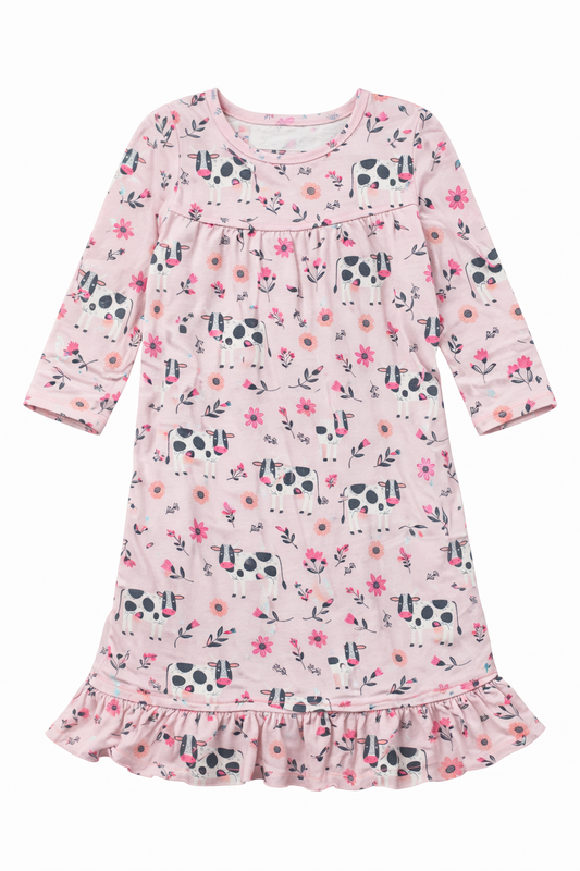 Long-Sleeved Boho Nightgown Cow