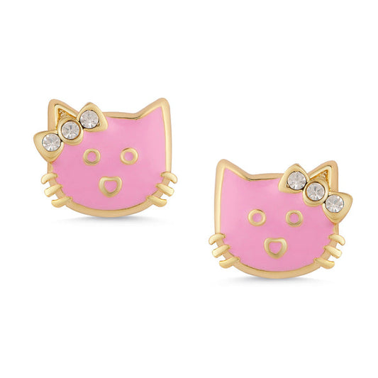 397E Pink Cat Stud Earrings