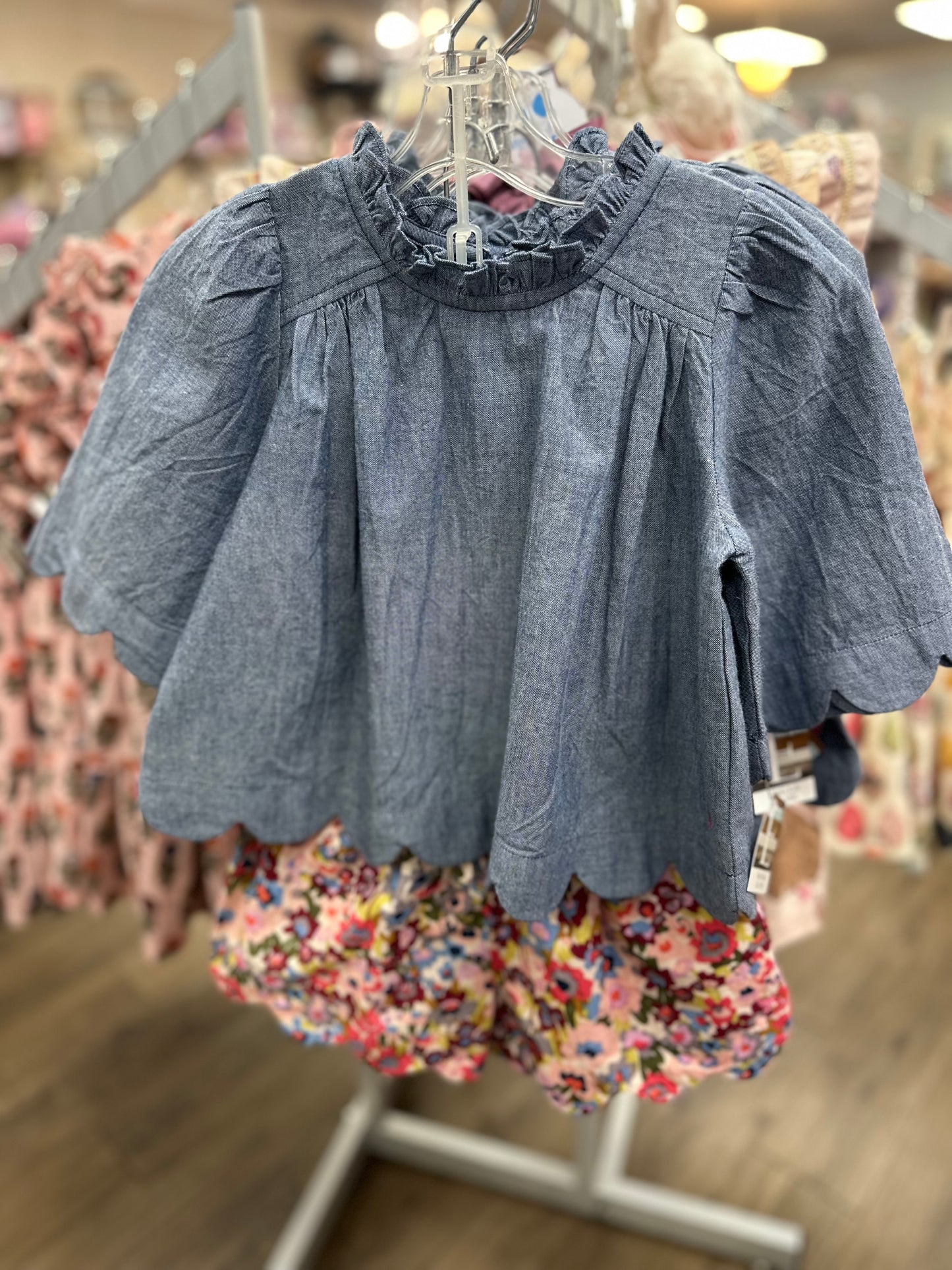 Scallop Chambray Top with Scallop Sketched Floral Short