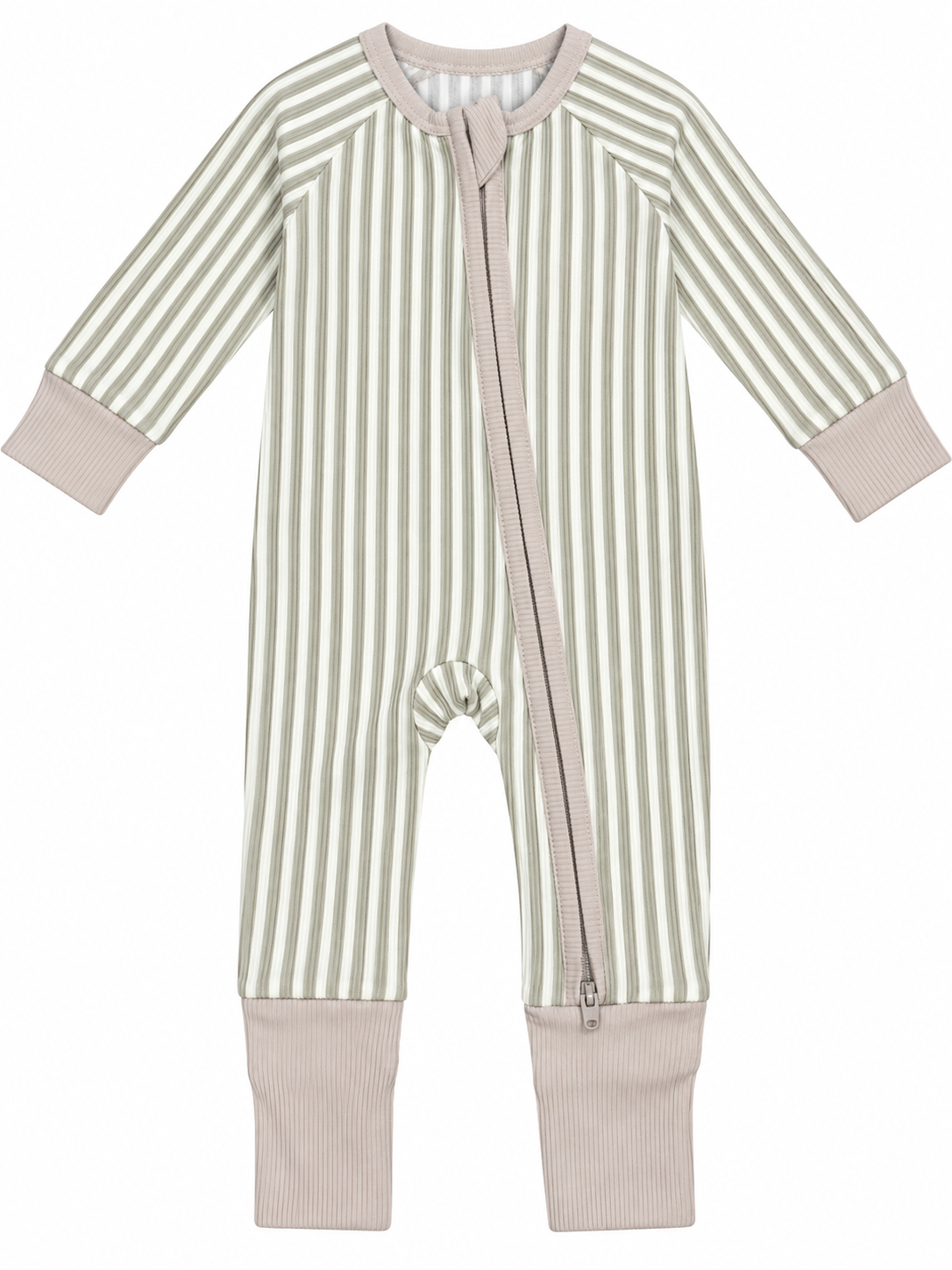 Taupe Stripe Zipper Footie