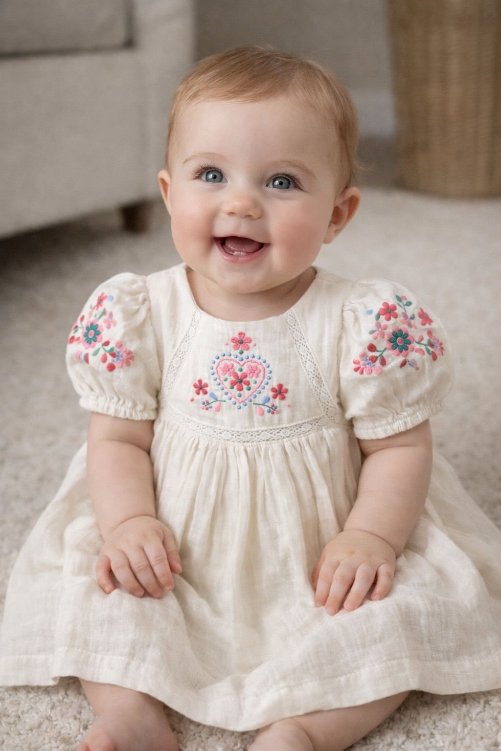 Embroidery Cream Dress