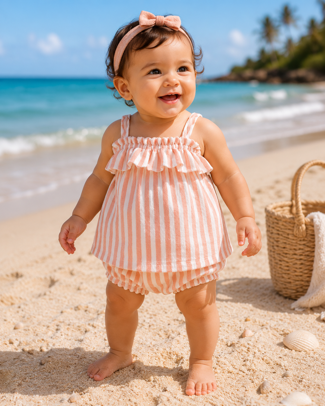 baby girl light pink stripe set terry cloth organic cotton perfect for the beach day vacation