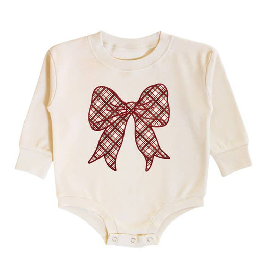 Christmas Plaid Bow L/S Romper