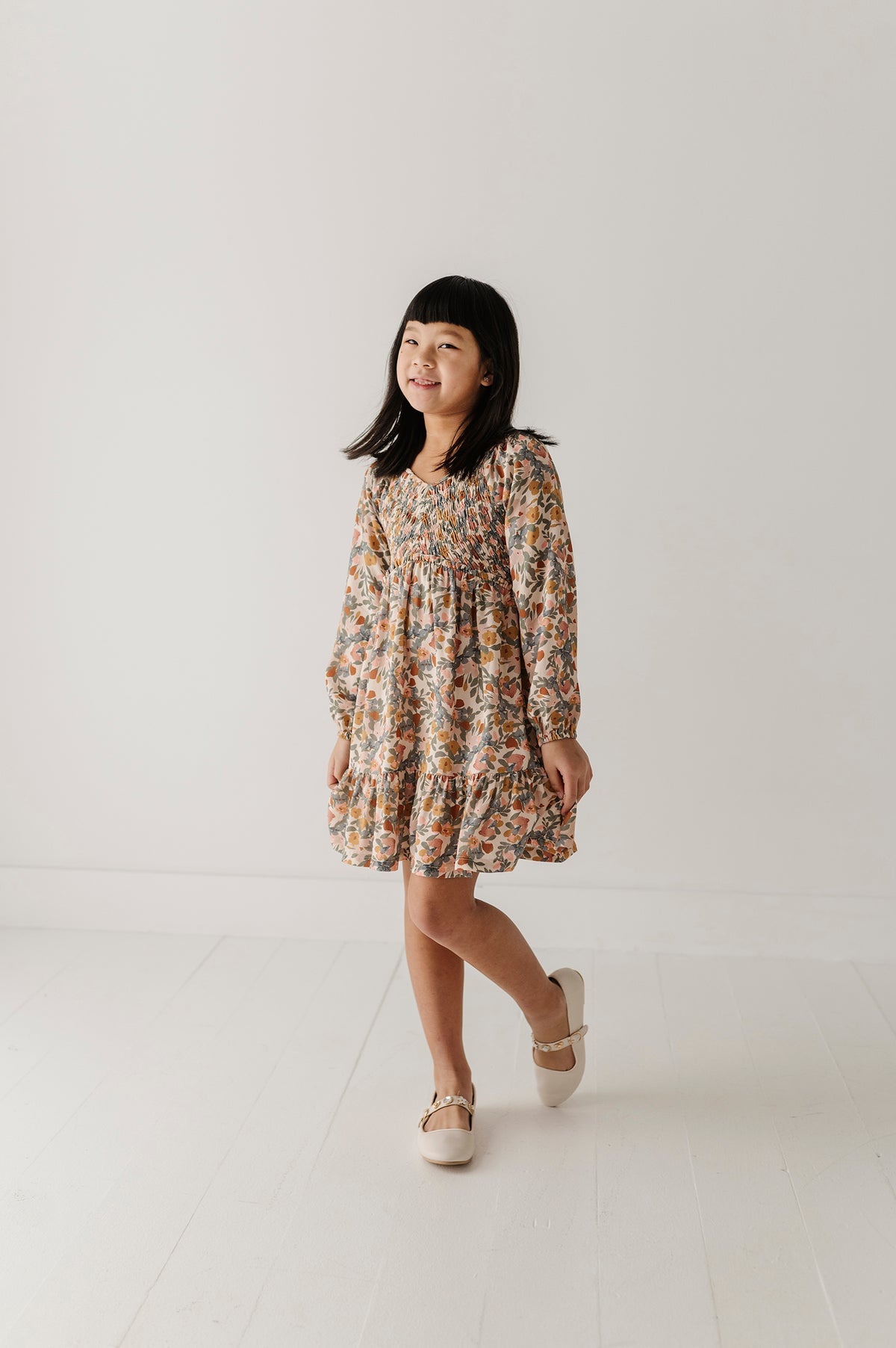 Mitered Smocked Mason Floral Dress