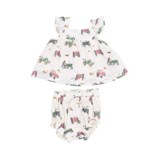 Tractors Pinafore and Diaper Cover