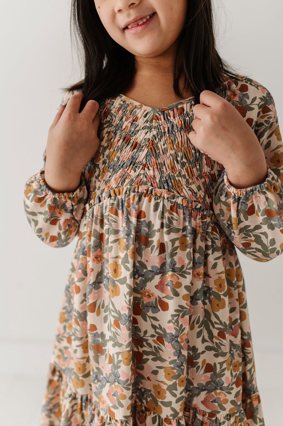 Mitered Smocked Mason Floral Dress