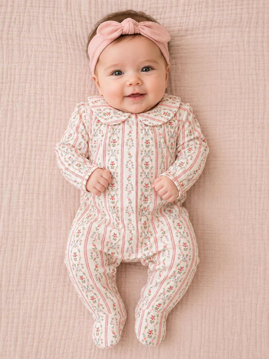 Marnie Rosebud Stripe Smocked Peter Pan Footie