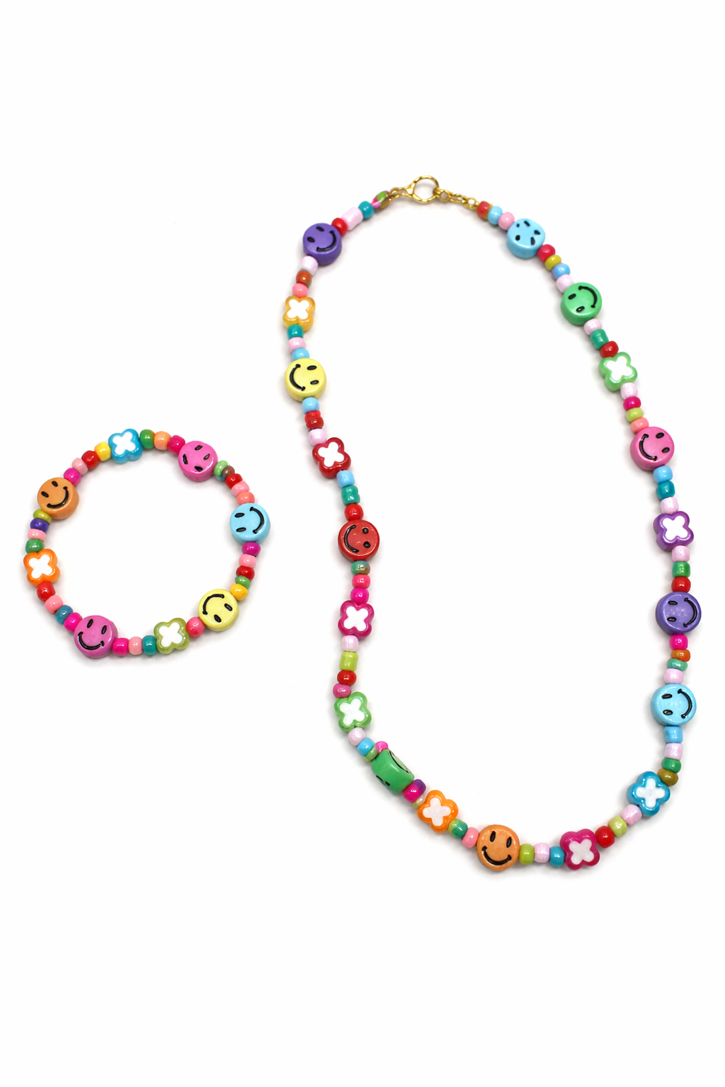 Multi Color Smile Face Necklace and Bracelet