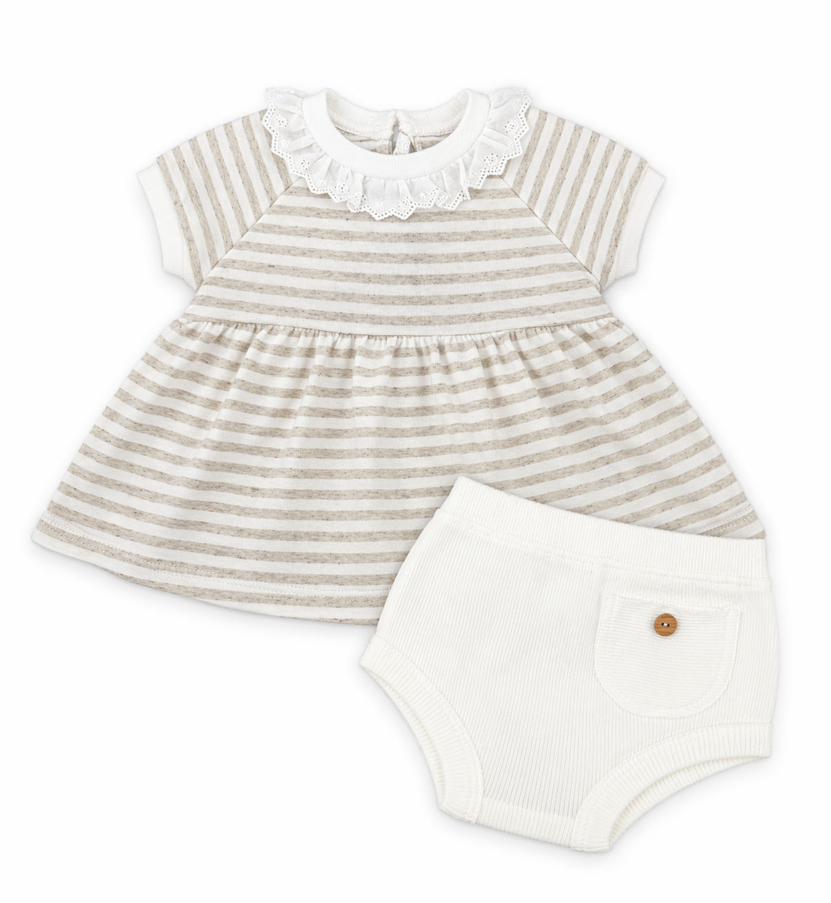 Organic Beige and White Stripe Set