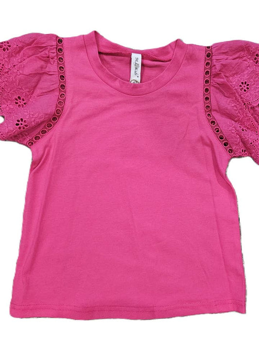Hot Pink Eyelet Sleeve Top