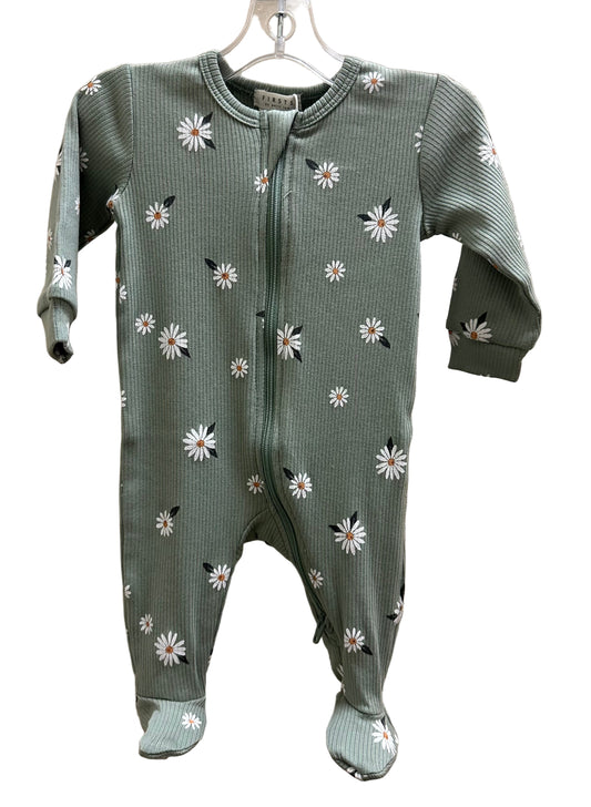 Green Knit Footie with Daisies